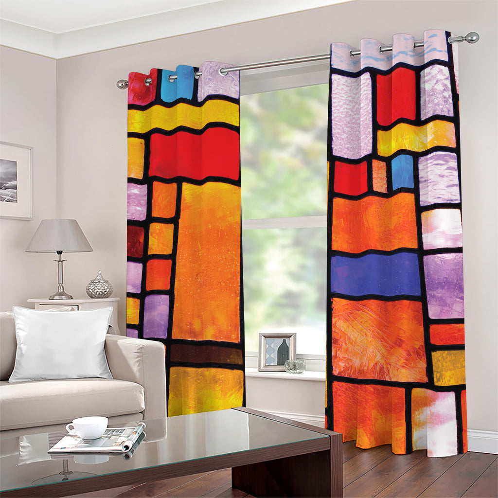 Colorful Stained Glass Mosaic Print Grommet Curtains