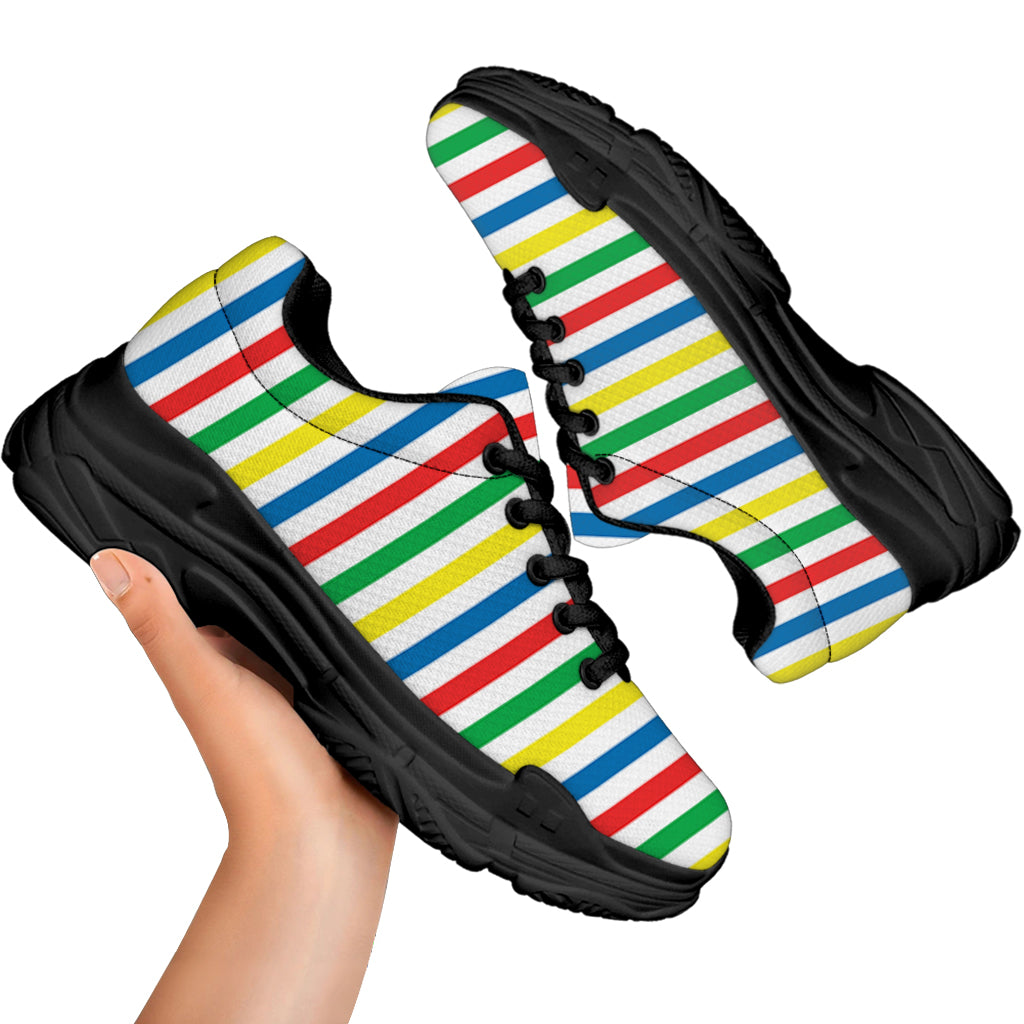 Colorful Striped Pattern Print Black Chunky Shoes