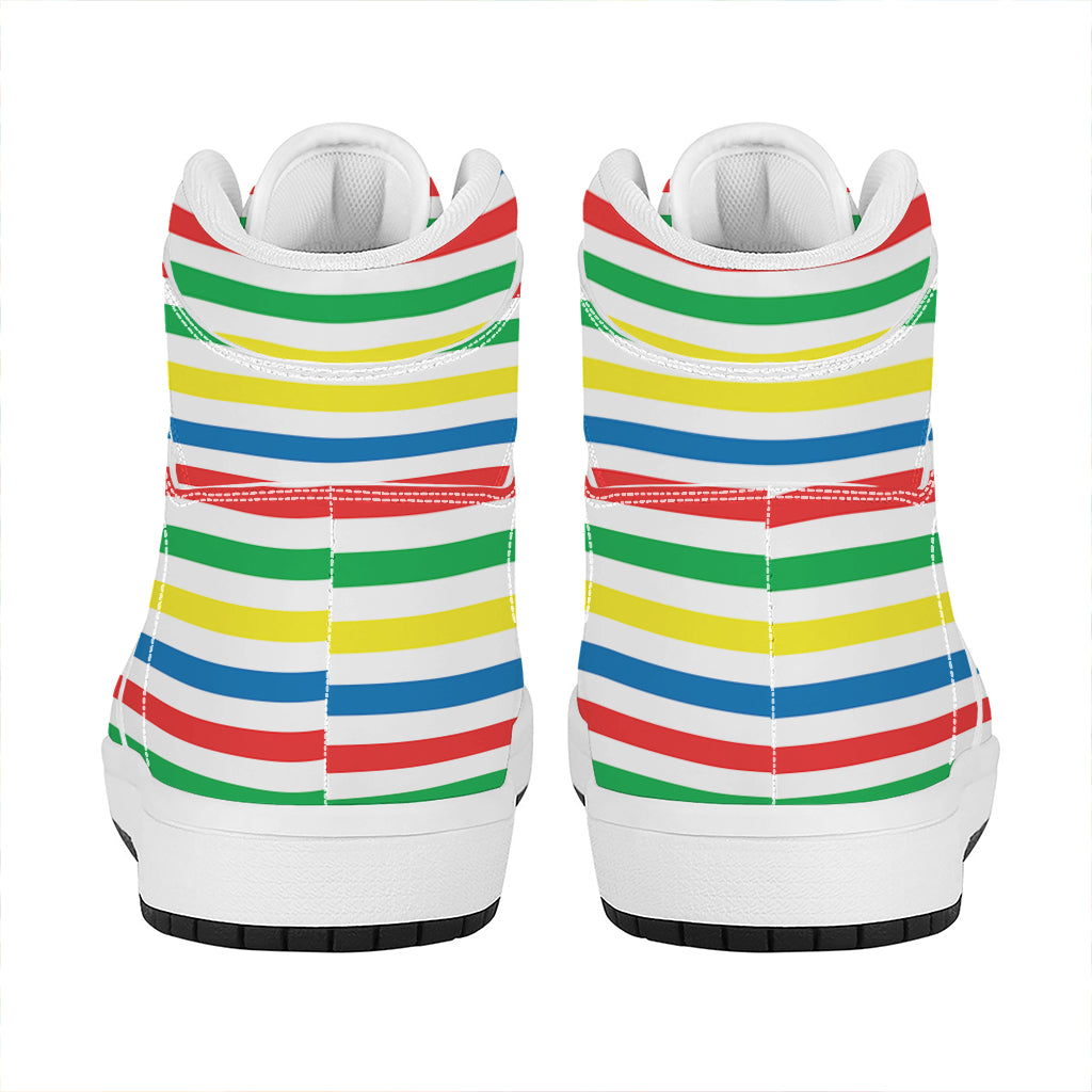 Colorful Striped Pattern Print High Top Leather Sneakers