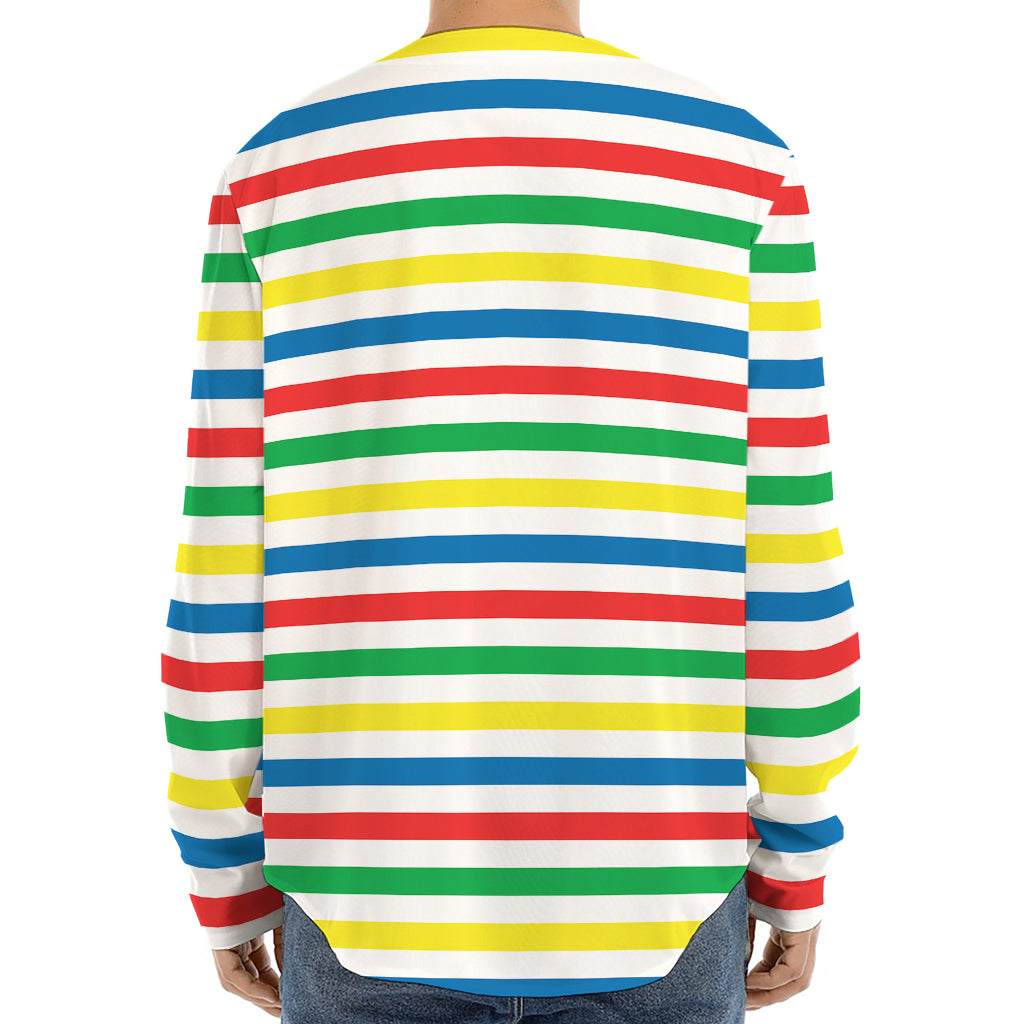 Colorful Striped Pattern Print Long Sleeve Baseball Jersey