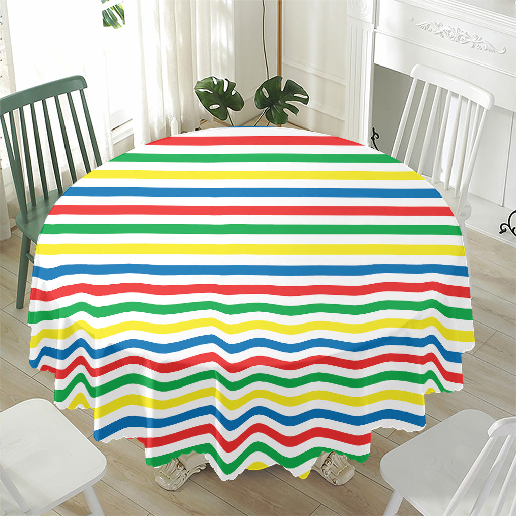 Colorful Striped Pattern Print Waterproof Round Tablecloth