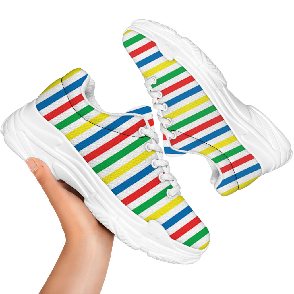 Colorful Striped Pattern Print White Chunky Shoes
