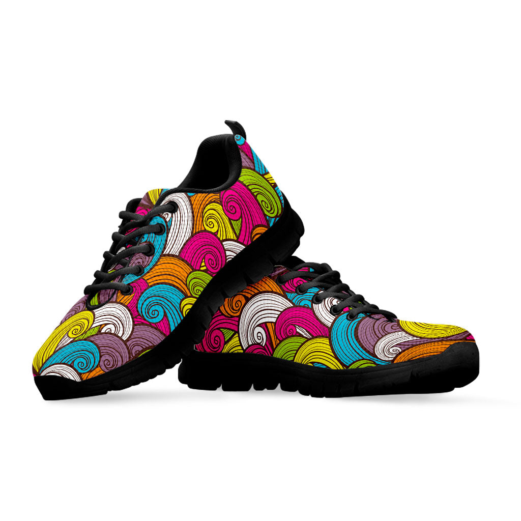 Colorful Surfing Wave Pattern Print Black Running Shoes