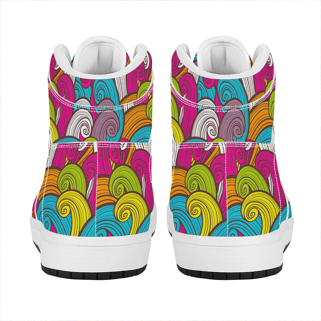 Colorful Surfing Wave Pattern Print High Top Leather Sneakers