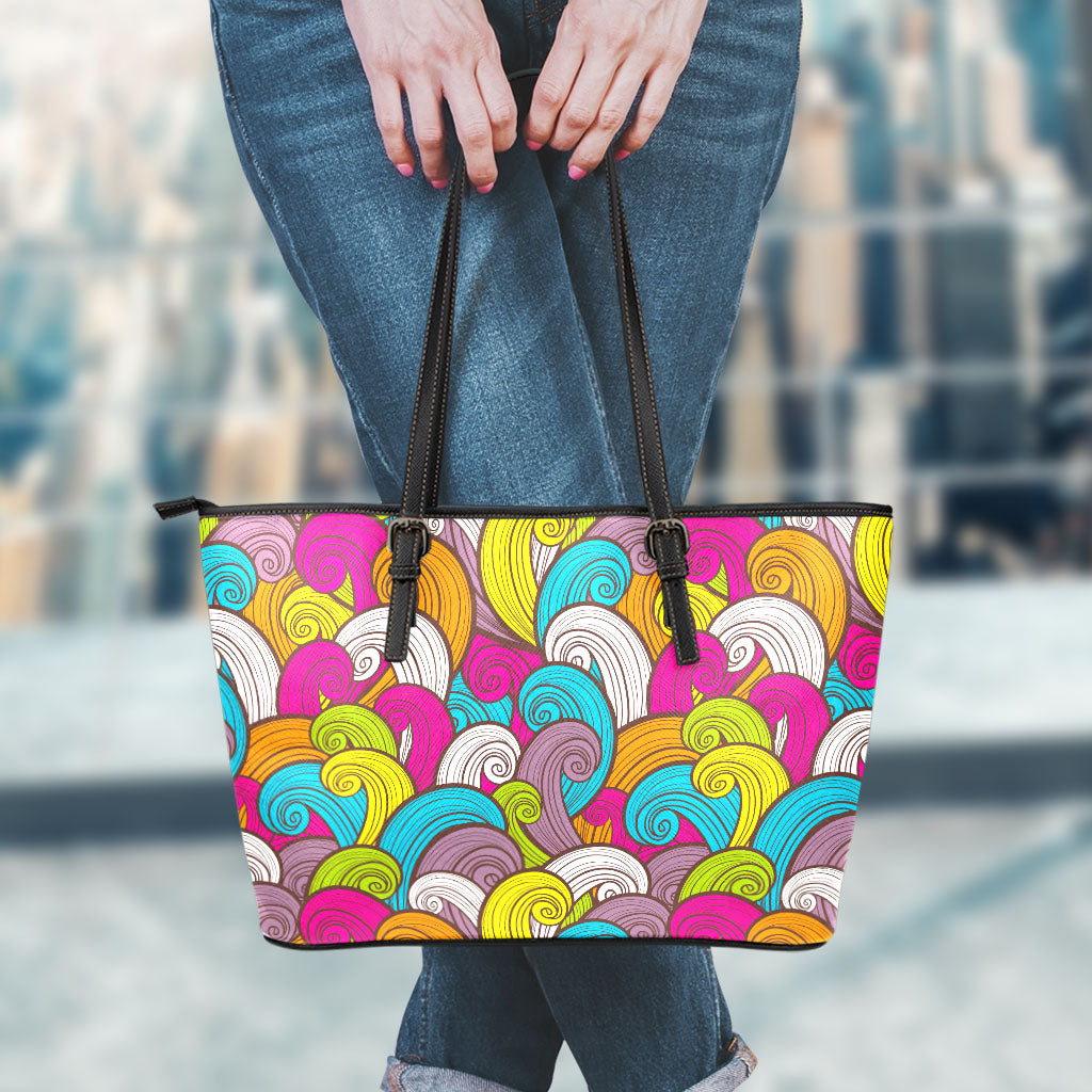 Colorful Surfing Wave Pattern Print Leather Tote Bag