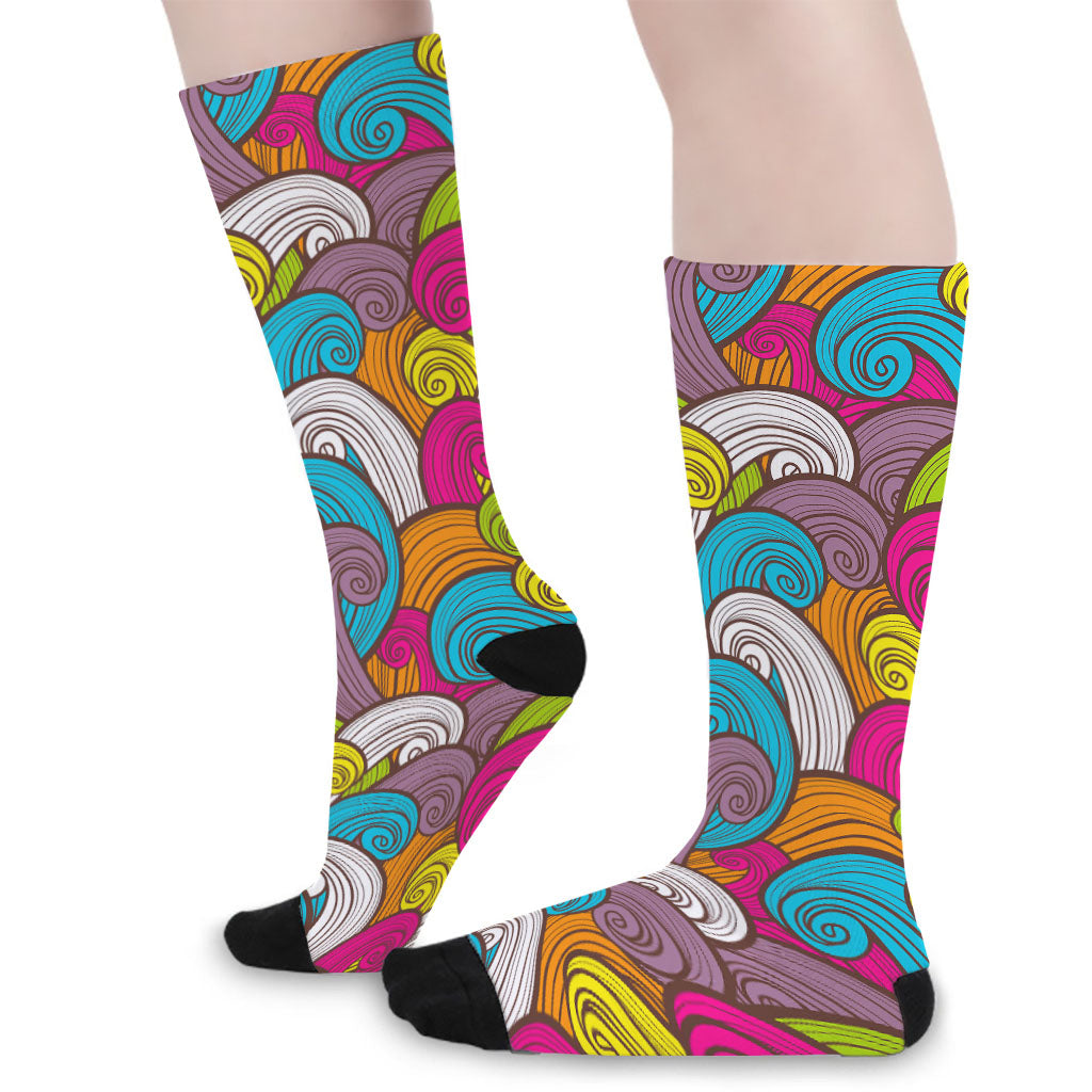 Colorful Surfing Wave Pattern Print Long Socks