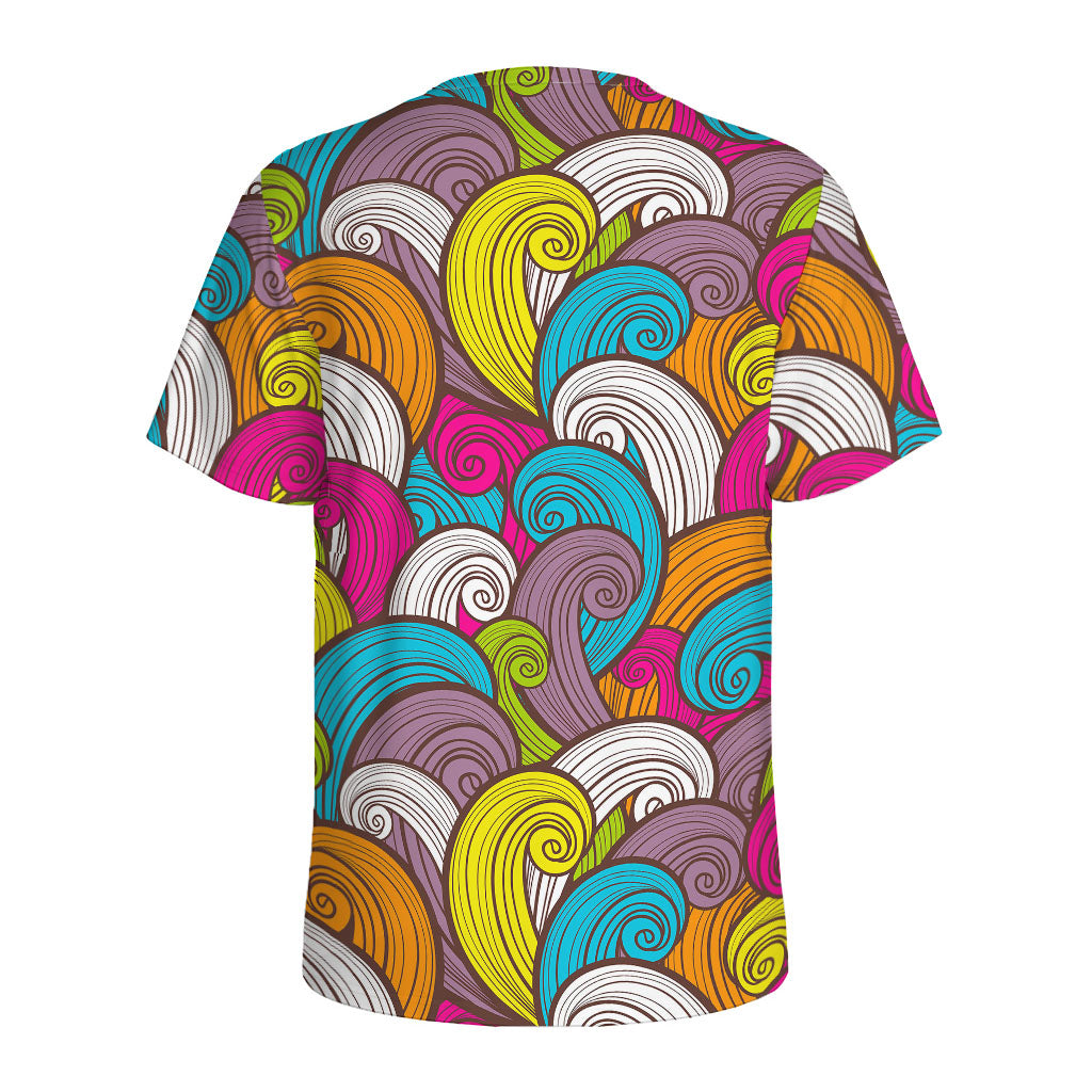 Colorful Surfing Wave Pattern Print Men's Sports T-Shirt