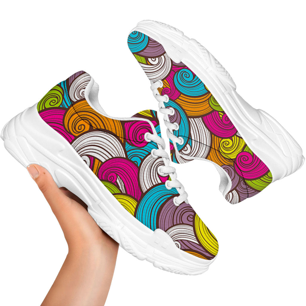 Colorful Surfing Wave Pattern Print White Chunky Shoes
