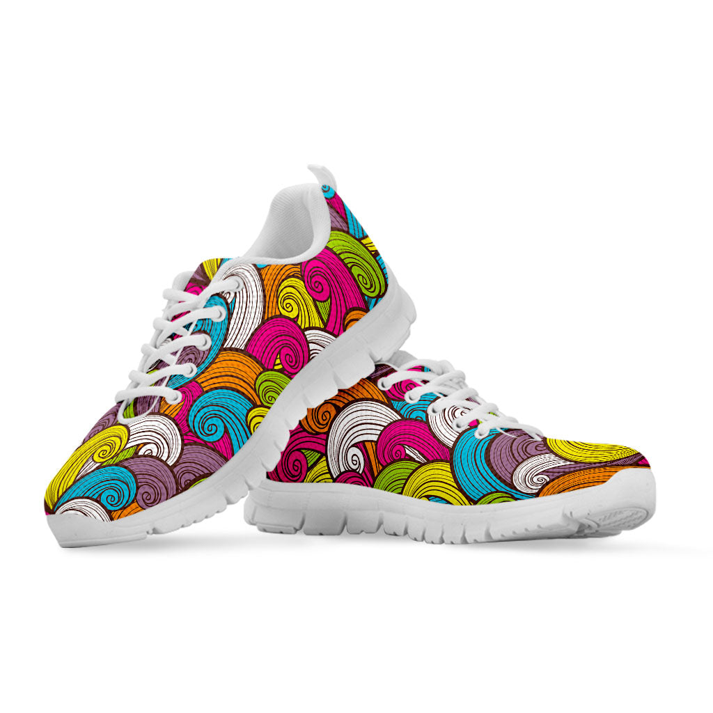 Colorful Surfing Wave Pattern Print White Running Shoes