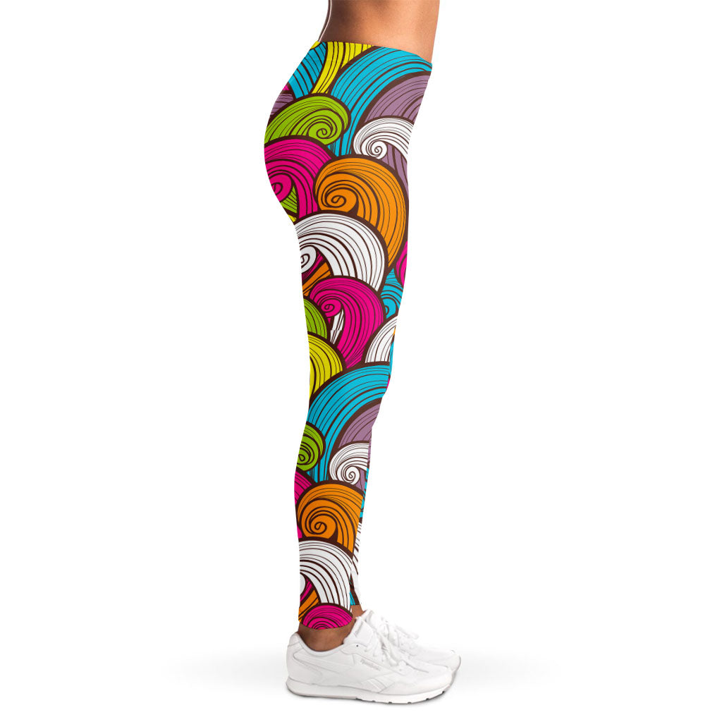 Colorful Surfing Wave Pattern Print Women's Leggings
