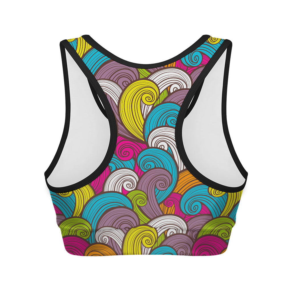 Colorful Surfing Wave Pattern Print Women's Sports Bra