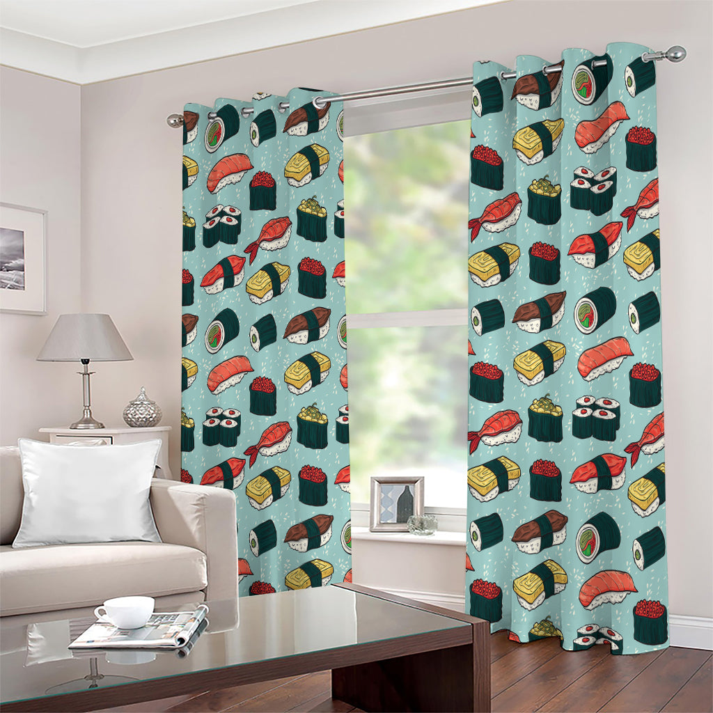 Colorful Sushi And Rolls Pattern Print Extra Wide Grommet Curtains