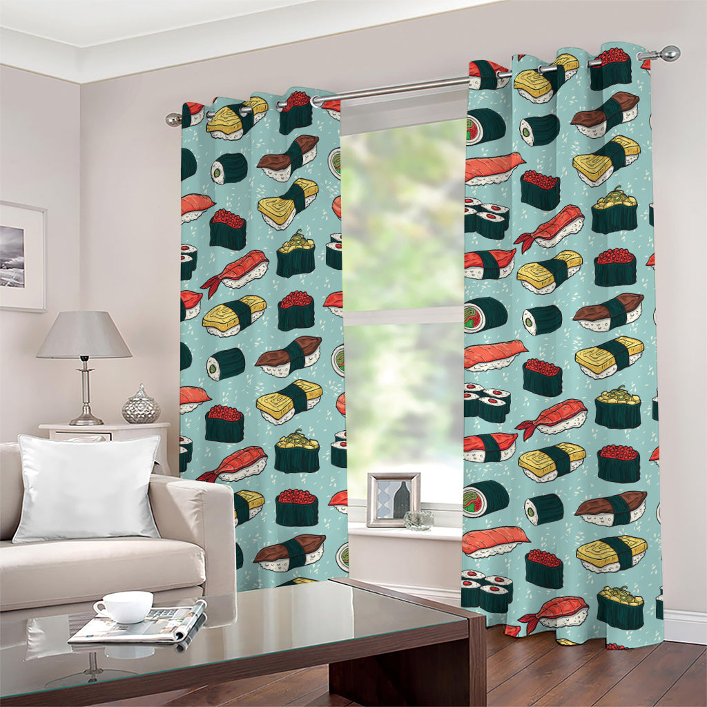 Colorful Sushi And Rolls Pattern Print Grommet Curtains