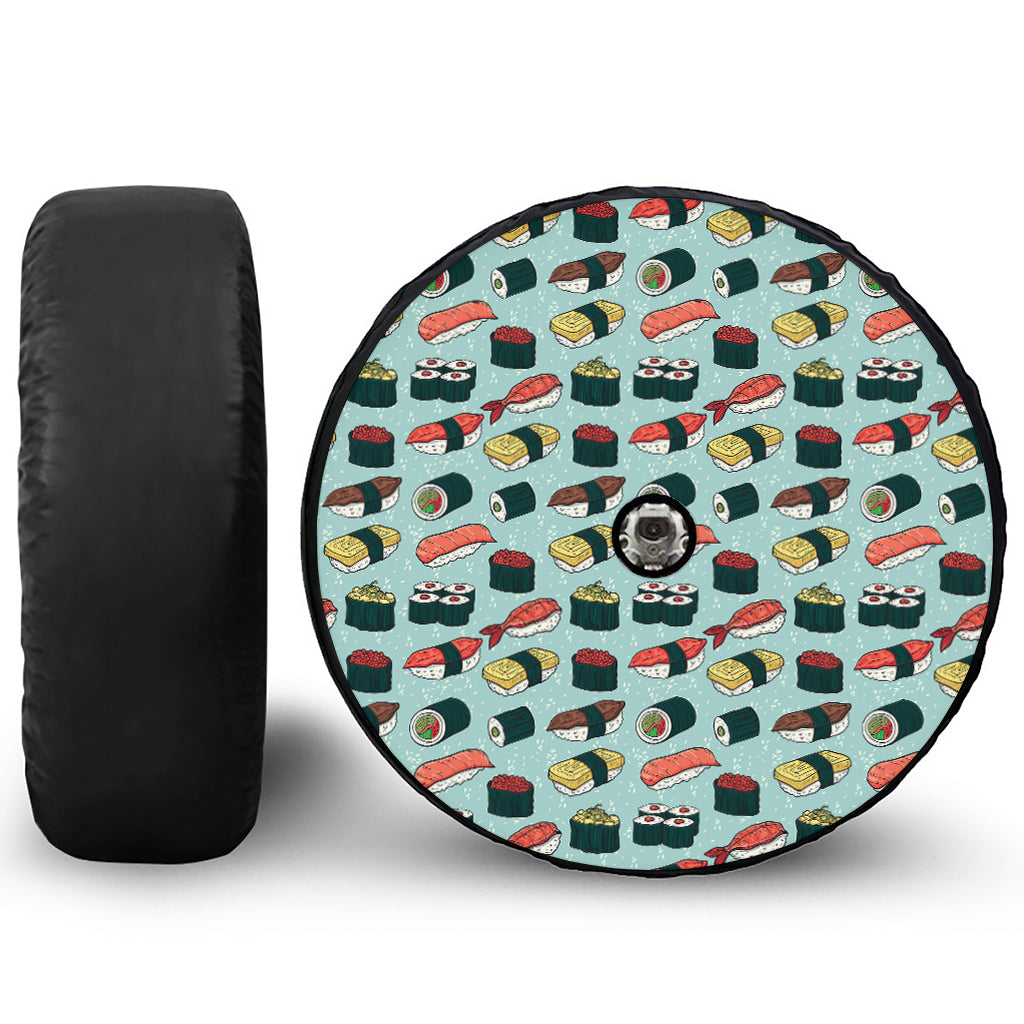 Colorful Sushi And Rolls Pattern Print Tire Cover With Camera Hole