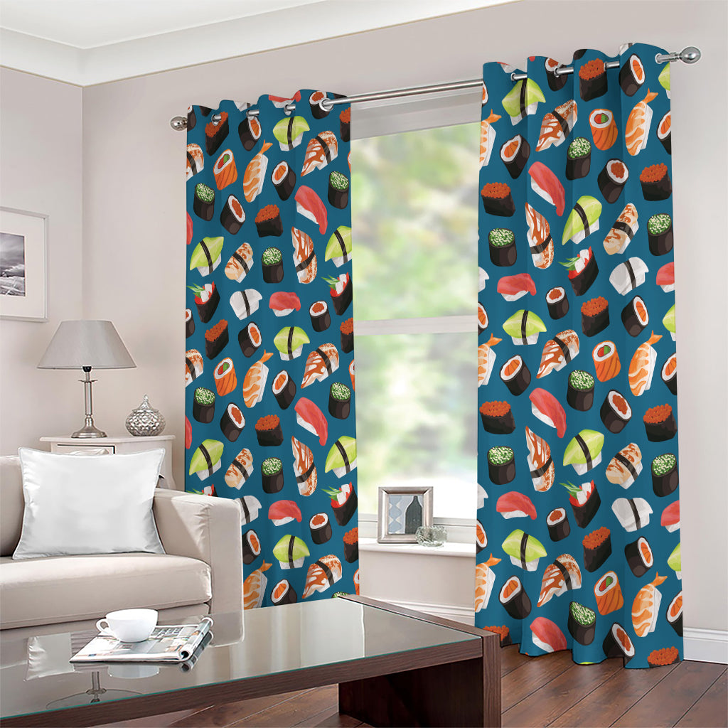 Colorful Sushi Pattern Print Extra Wide Grommet Curtains
