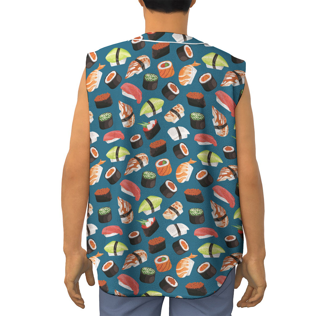 Colorful Sushi Pattern Print Sleeveless Baseball Jersey