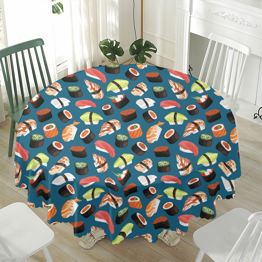 Colorful Sushi Pattern Print Waterproof Round Tablecloth