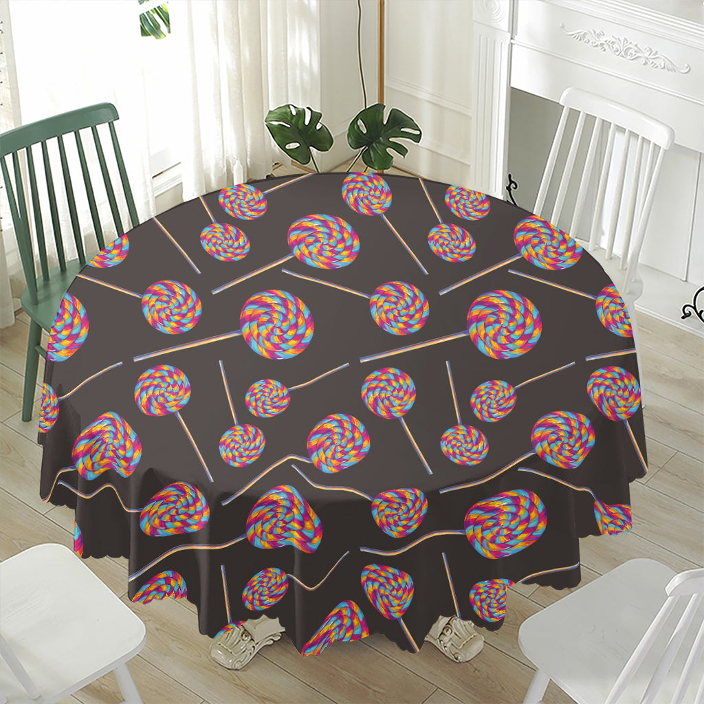 Colorful Swirl Lollipop Pattern Print Waterproof Round Tablecloth