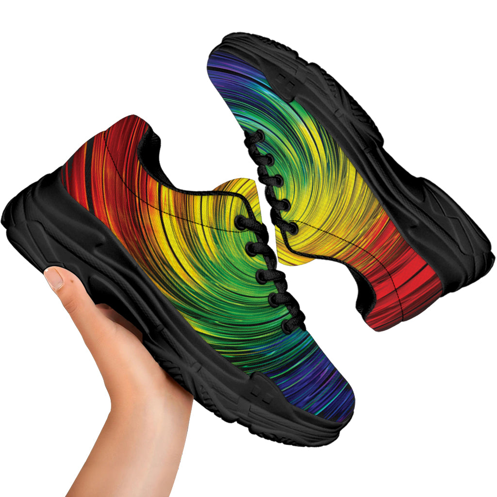 Colorful Swirl Print Black Chunky Shoes