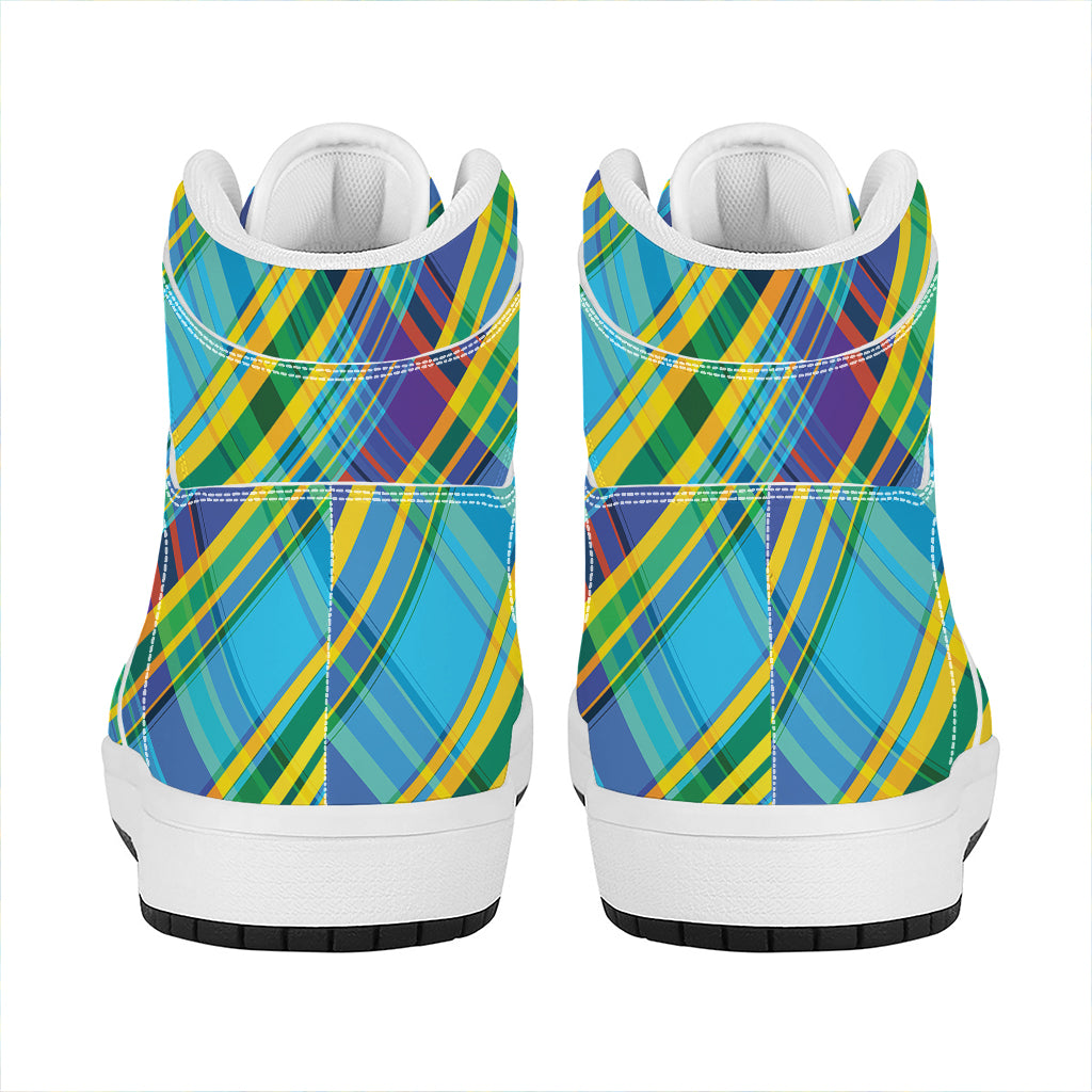 Colorful Tartan Pattern Print High Top Leather Sneakers