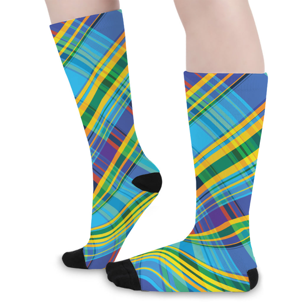 Colorful Tartan Pattern Print Long Socks