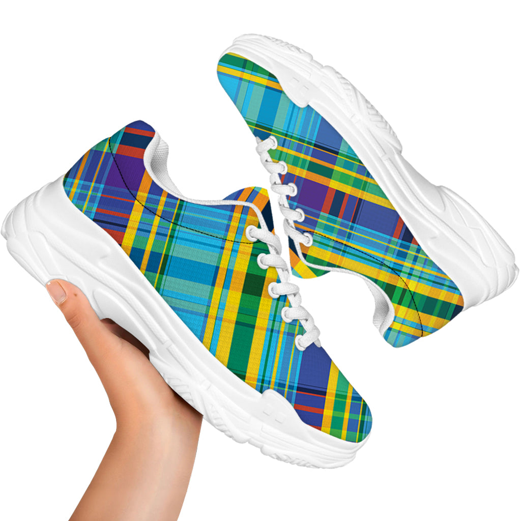 Colorful Tartan Pattern Print White Chunky Shoes