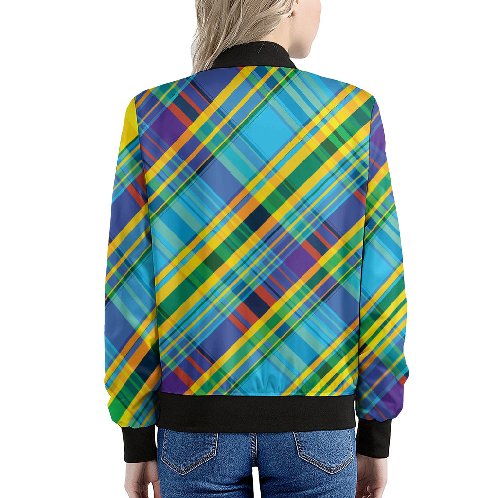 Colorful Tartan Pattern Print Women's Bomber Jacket