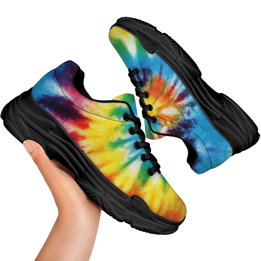 Colorful Tie Dye Print Black Chunky Shoes