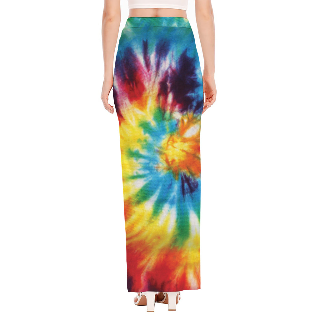 Colorful Tie Dye Print High Slit Maxi Skirt