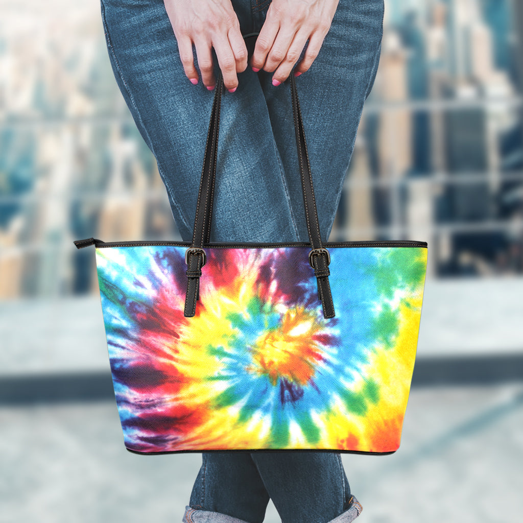 Colorful Tie Dye Print Leather Tote Bag