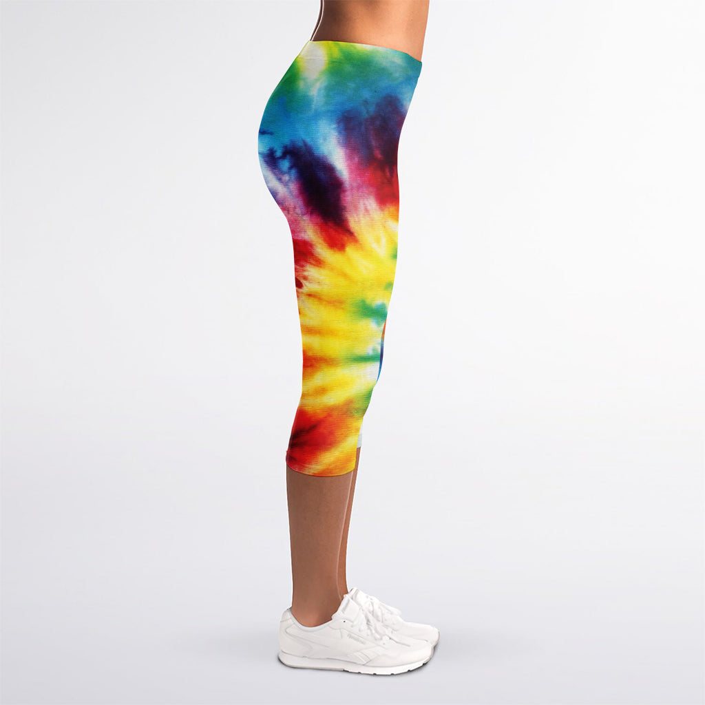 Colorful Tie Dye Print Women's Capri Leggings
