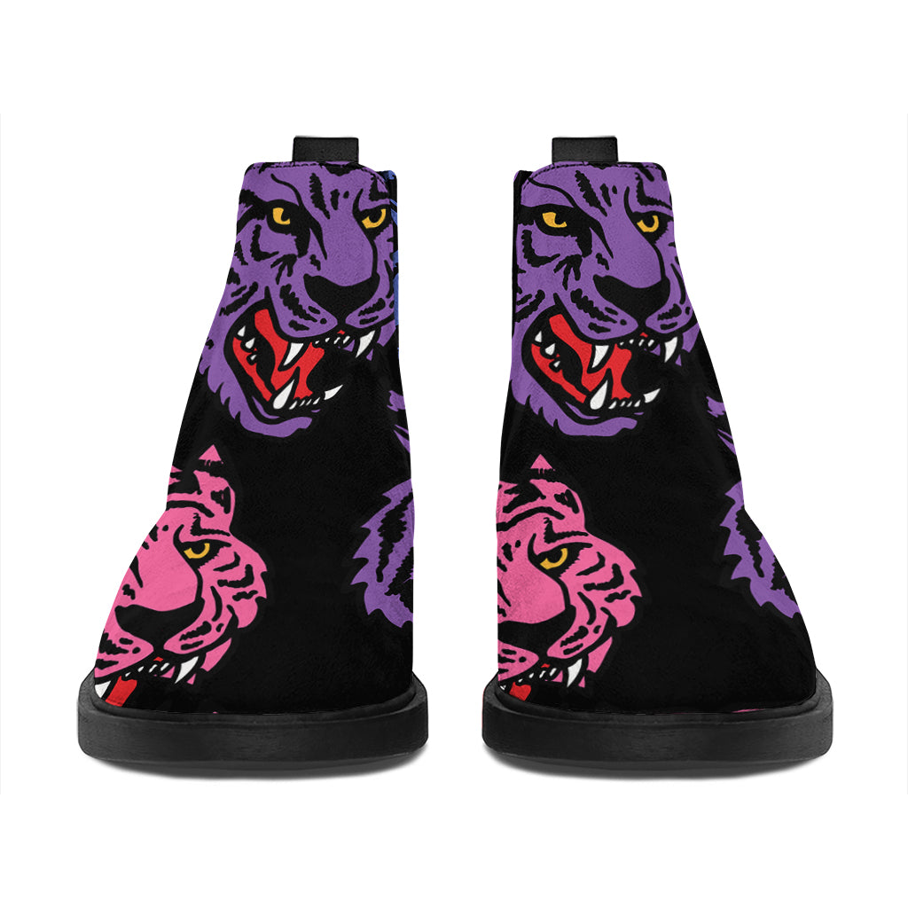 Colorful Tiger Head Pattern Print Flat Ankle Boots