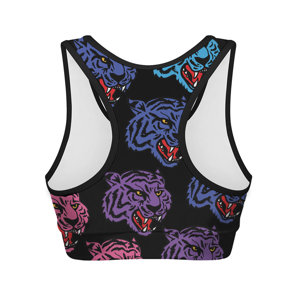 Colorful Tiger Head Pattern Print Women's Sports Bra