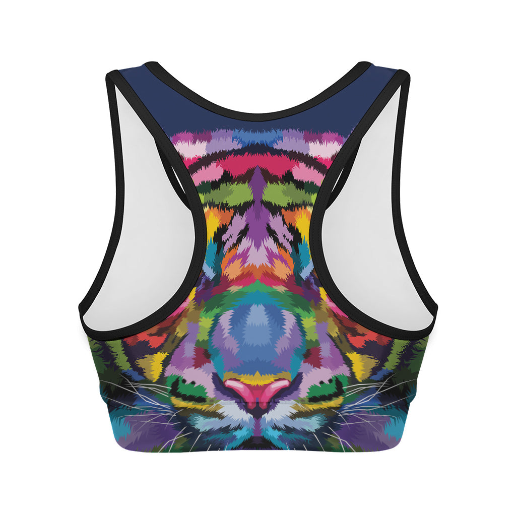 Colorful Tiger Portrait Print Women's Sports Bra