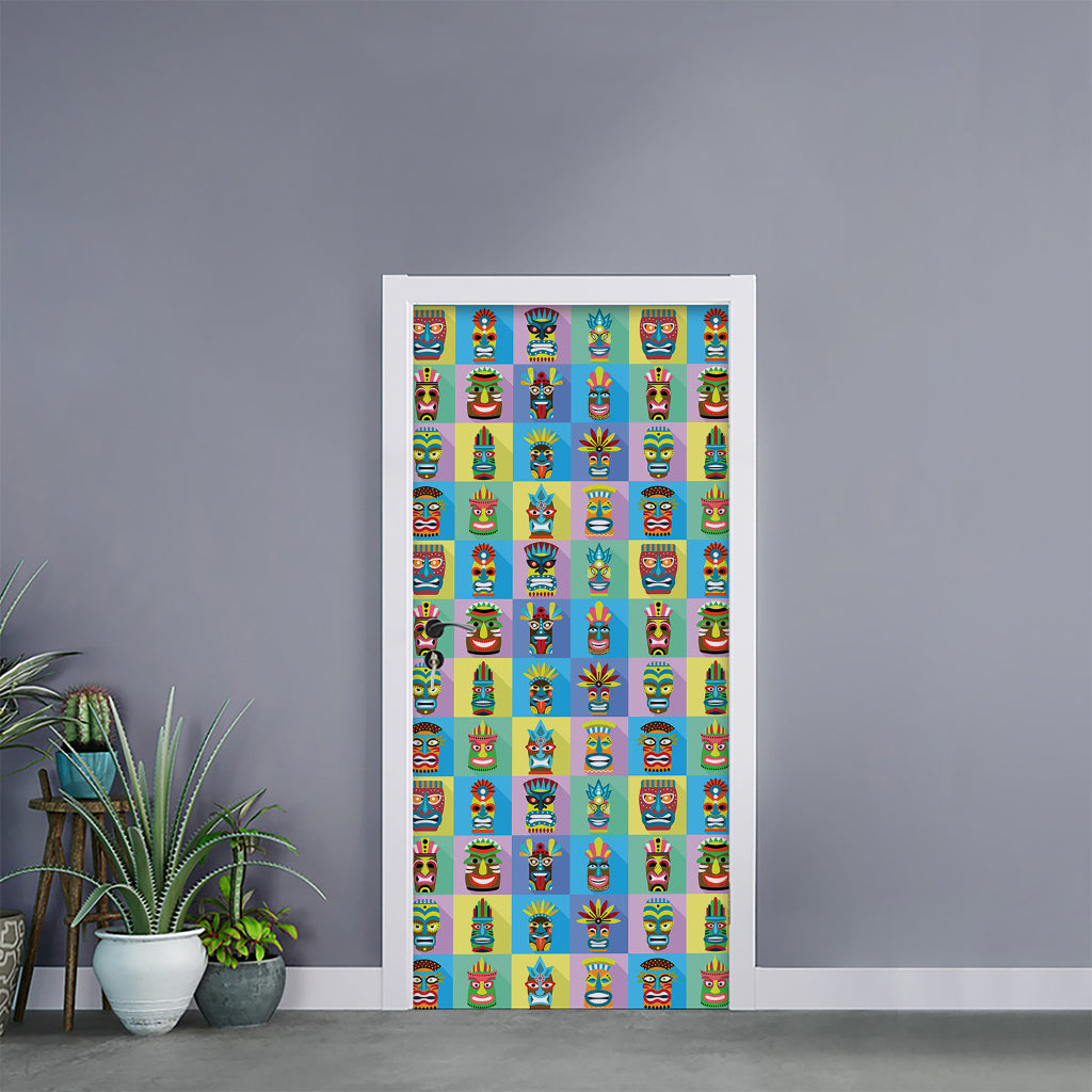 Colorful Tiki Pattern Print Door Sticker