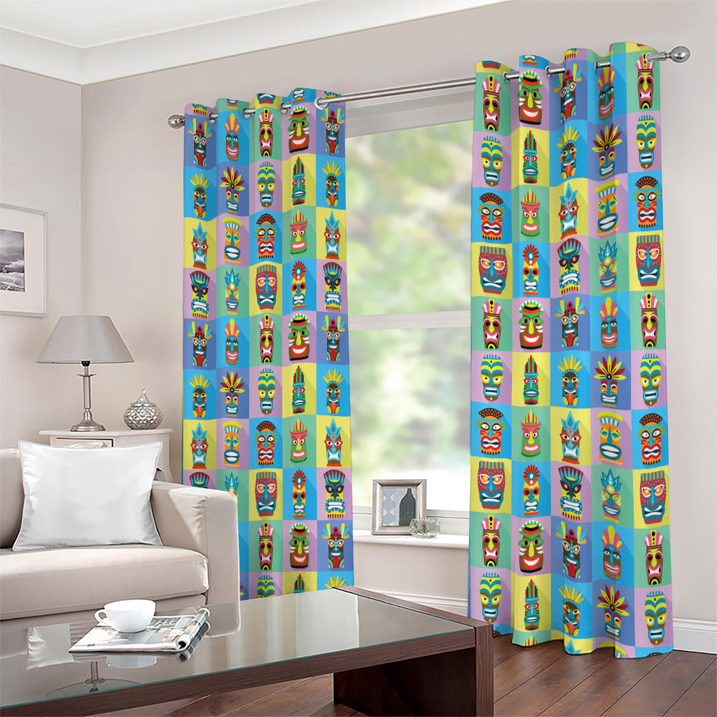 Colorful Tiki Pattern Print Extra Wide Grommet Curtains