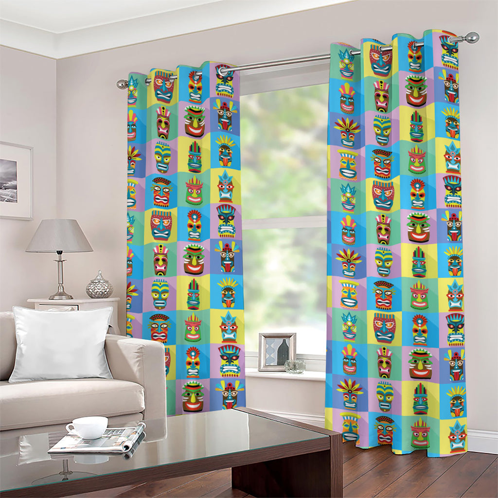 Colorful Tiki Pattern Print Grommet Curtains