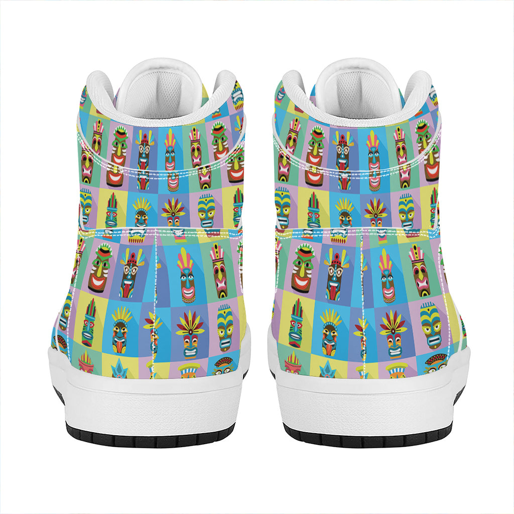 Colorful Tiki Pattern Print High Top Leather Sneakers
