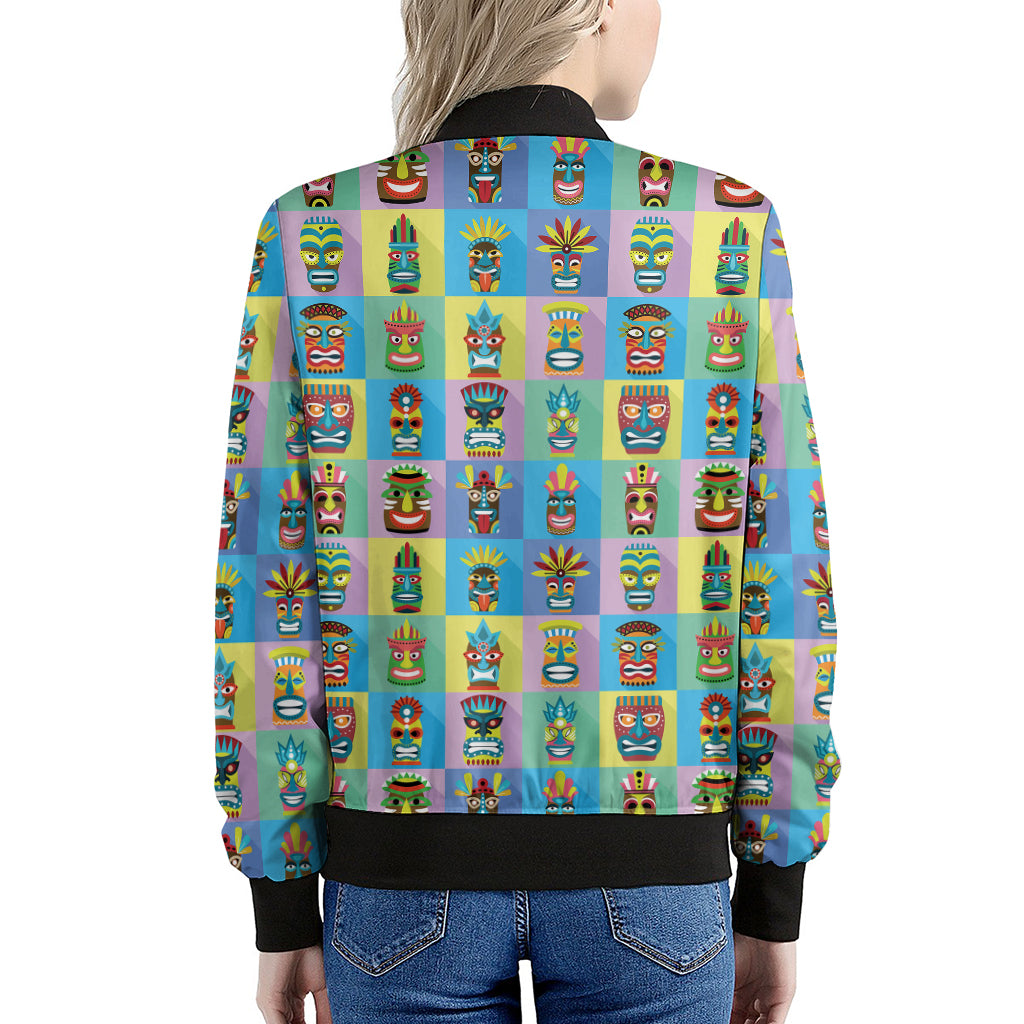 Colorful Tiki Pattern Print Women's Bomber Jacket