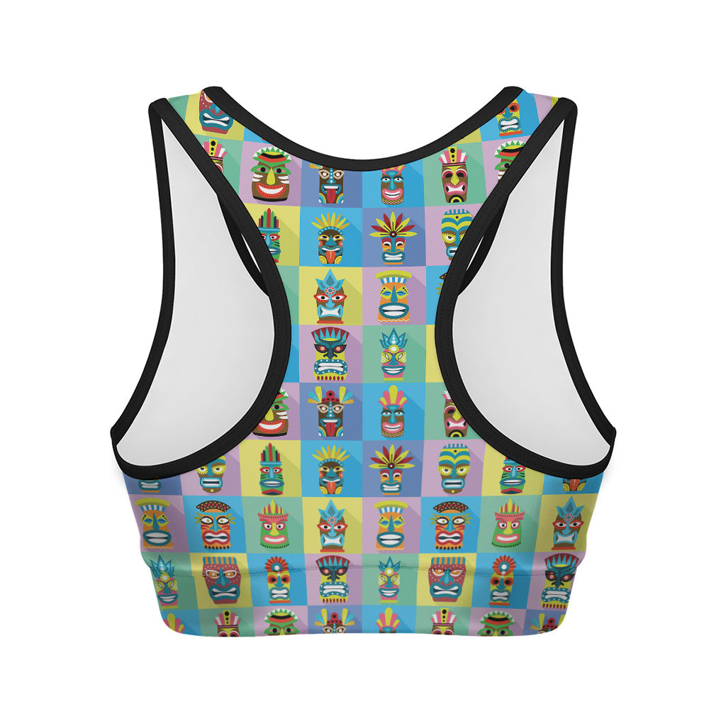 Colorful Tiki Pattern Print Women's Sports Bra