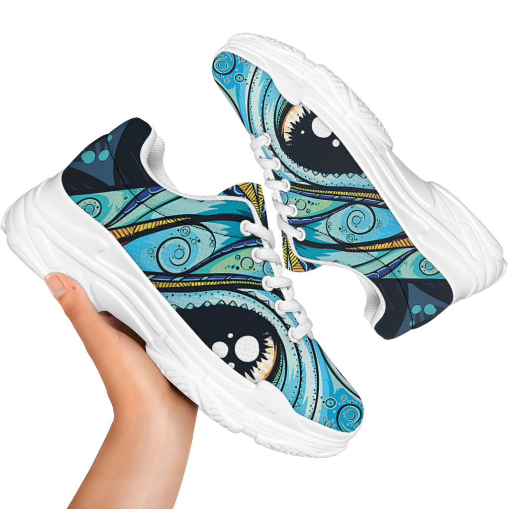 Colorful Tribal Owl Print White Chunky Shoes
