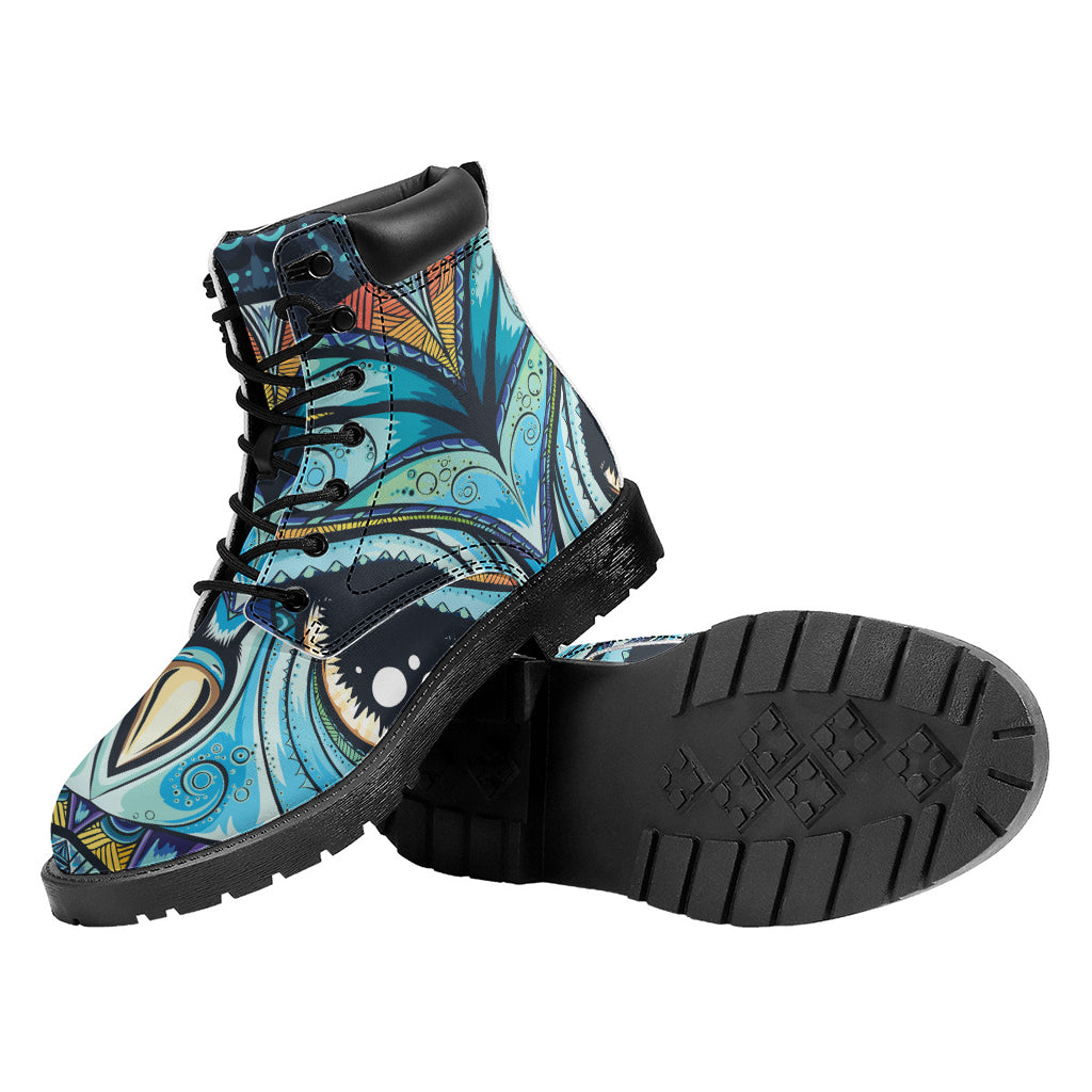 Colorful Tribal Owl Print Work Boots