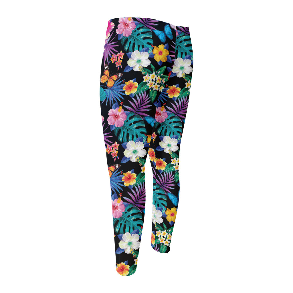 Colorful Tropical Jungle Hawaiian Print Men's Compression Pants