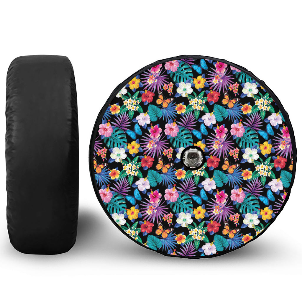 Colorful Tropical Jungle Hawaiian Print Tire Cover With Camera Hole