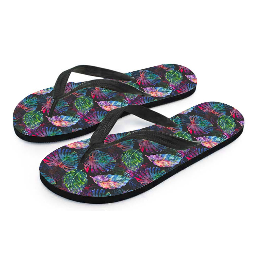 Colorful Tropical Leaves Pattern Print Flip Flops