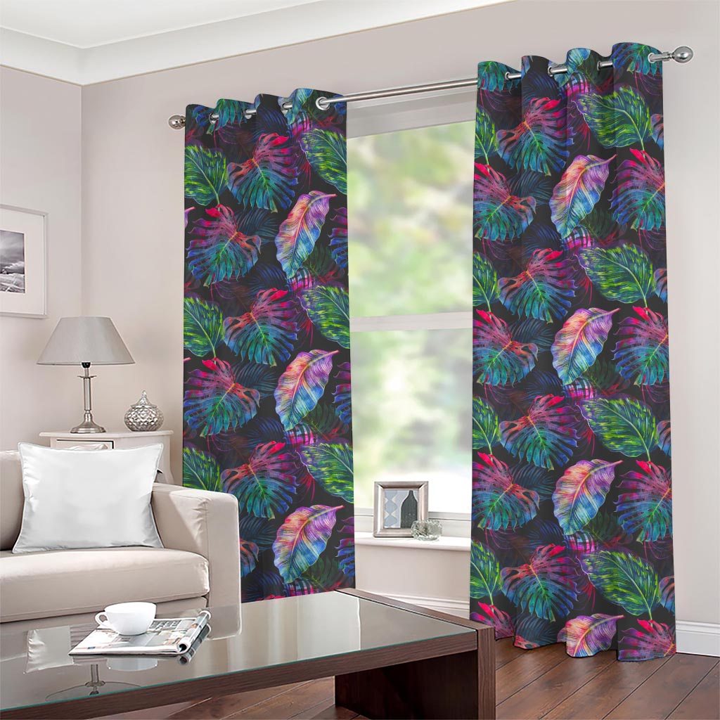 Colorful Tropical Leaves Pattern Print Grommet Curtains