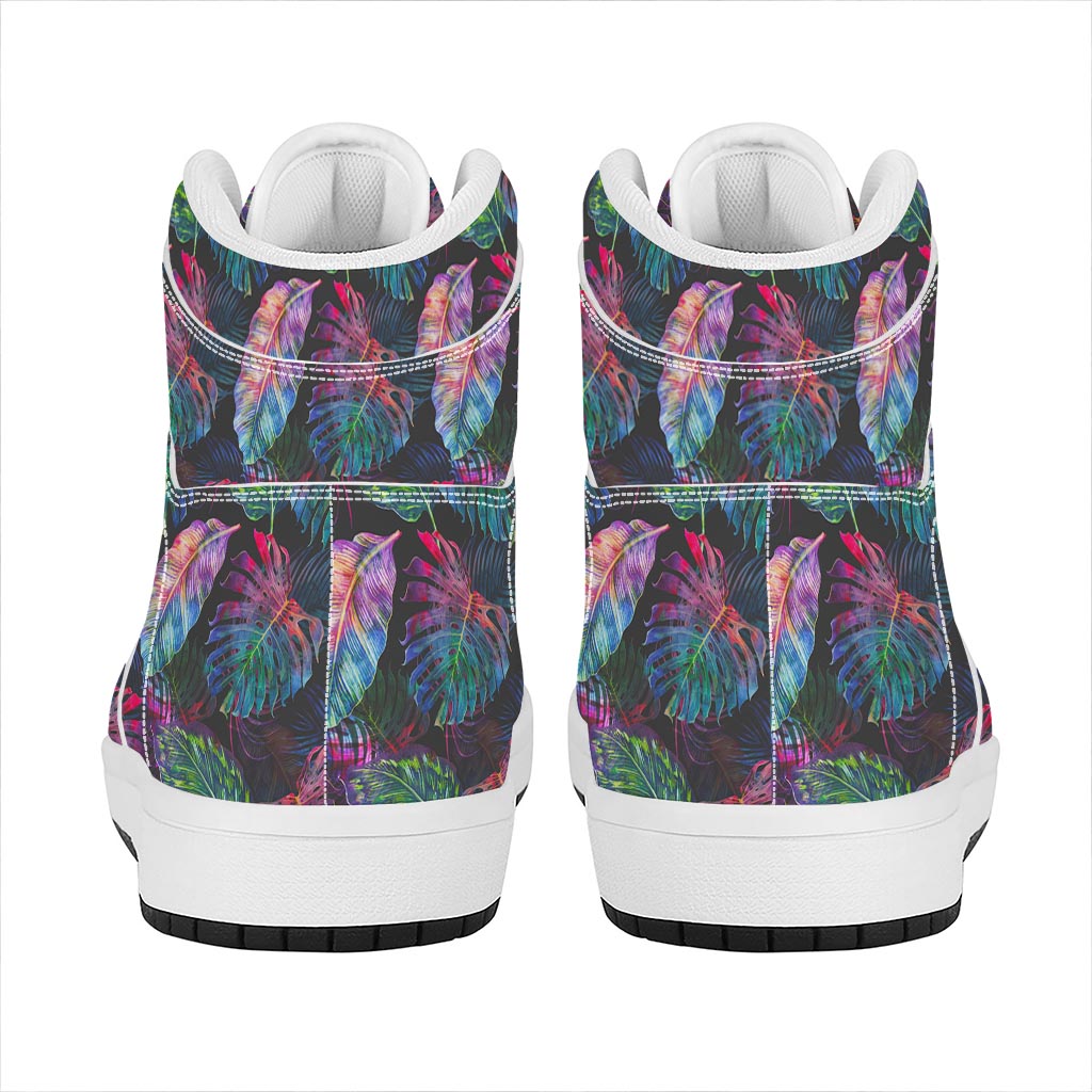 Colorful Tropical Leaves Pattern Print High Top Leather Sneakers