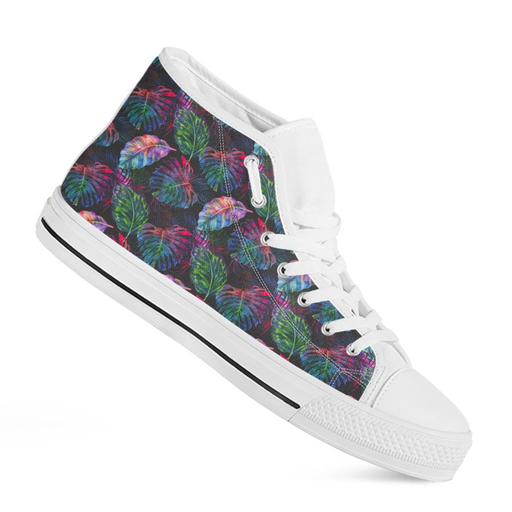 Colorful Tropical Leaves Pattern Print White High Top Sneakers