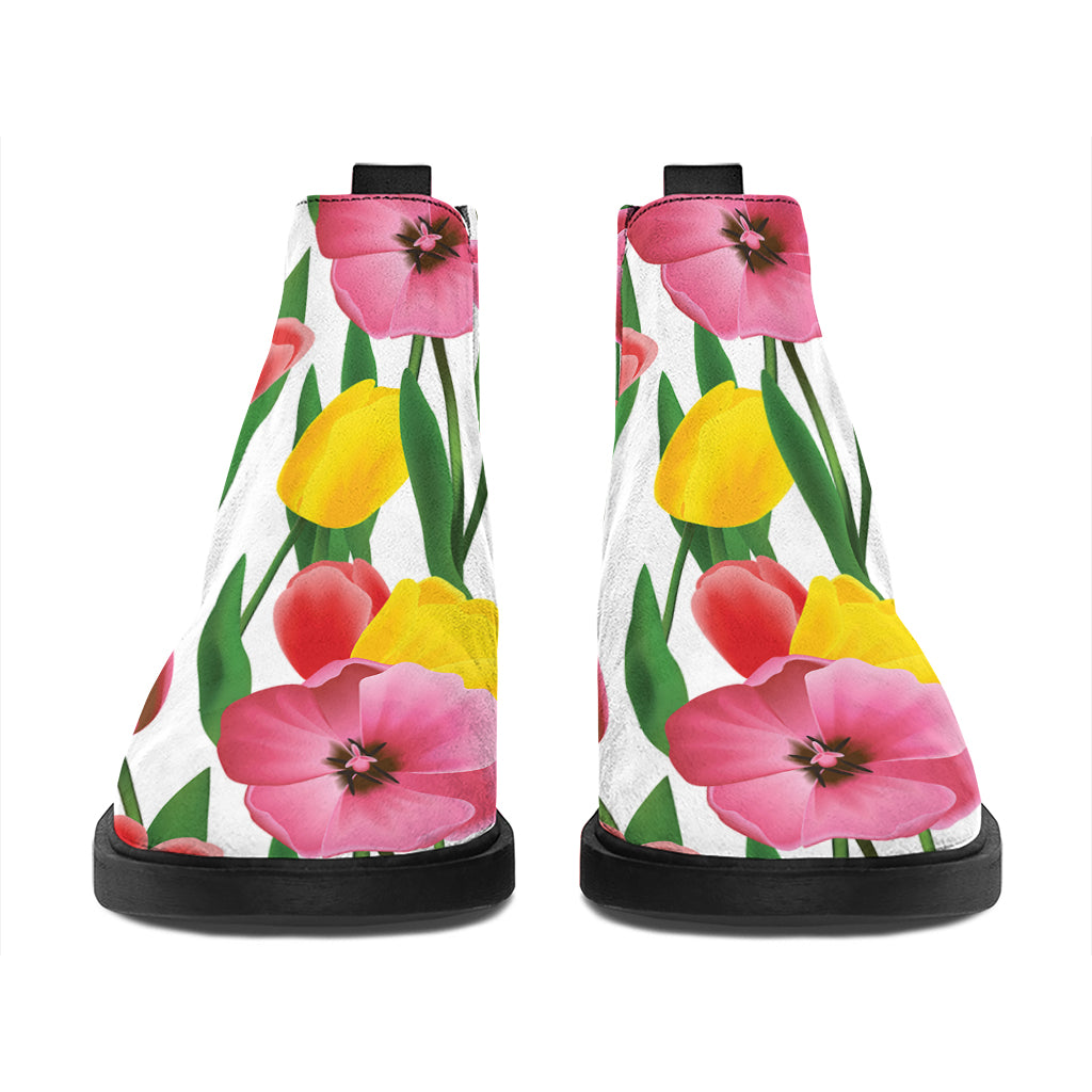 Colorful Tulip Pattern Print Flat Ankle Boots