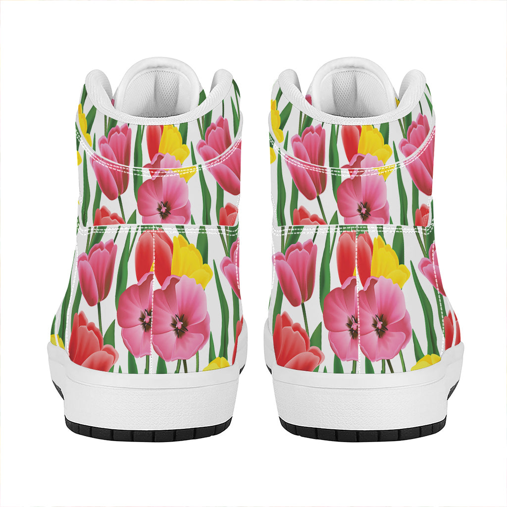Colorful Tulip Pattern Print High Top Leather Sneakers